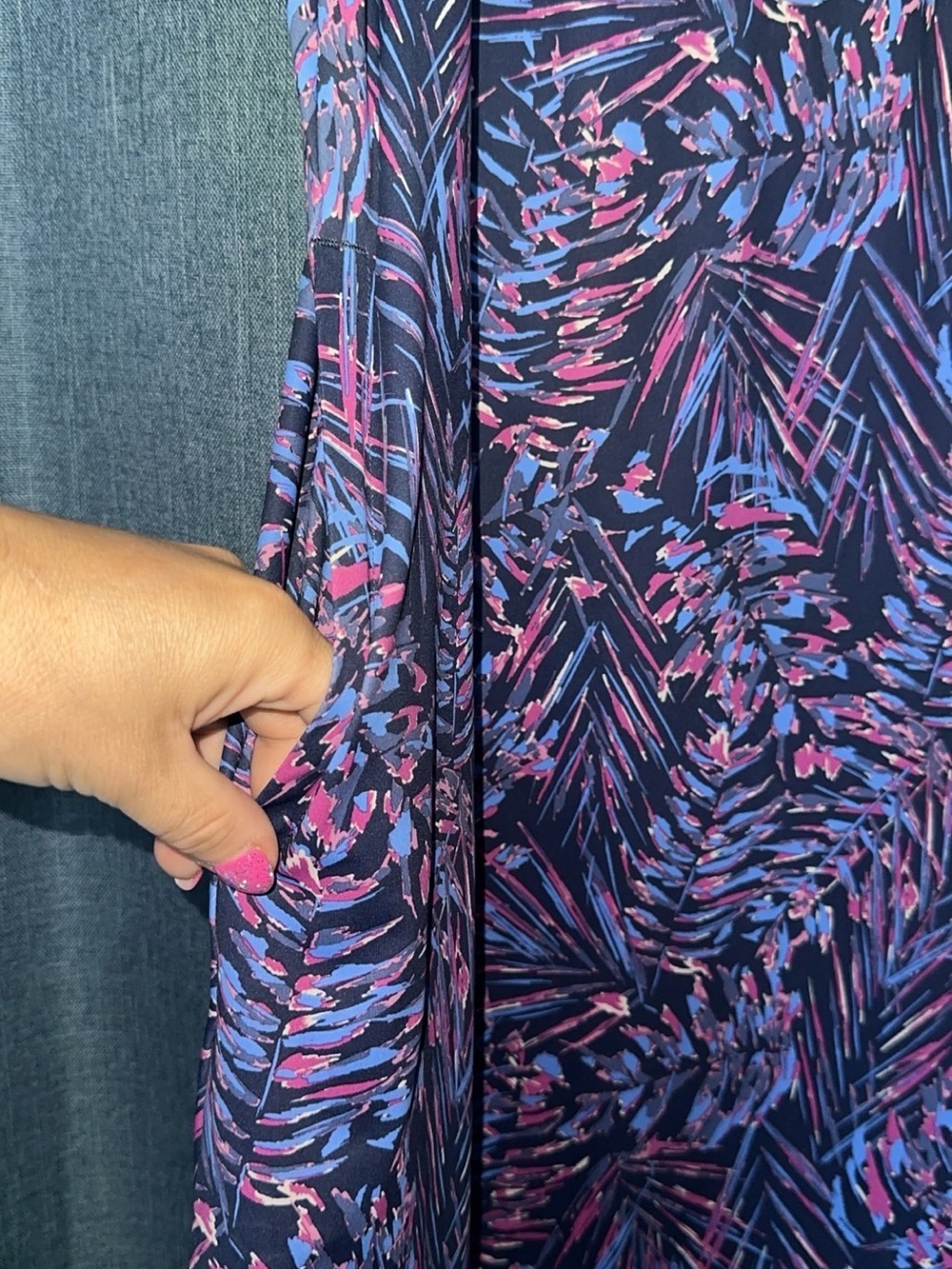 Columbia Navy Sleeveless Midi Dress with Pink & Purple Leaf Print - Picture 3 of 3